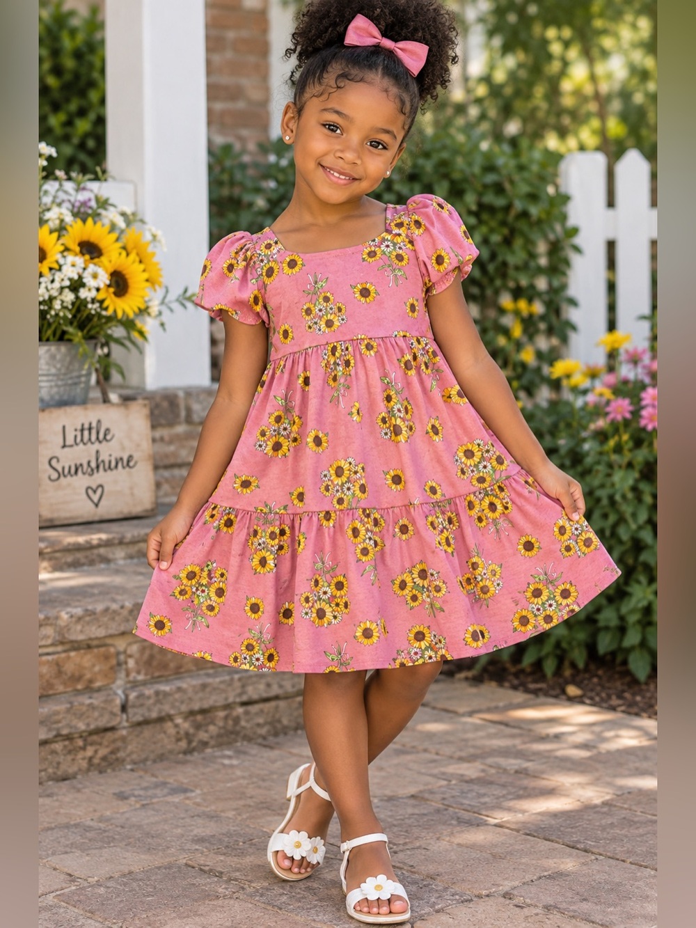 The Children's Place Rose Pink Sunflower Tiered Dress
